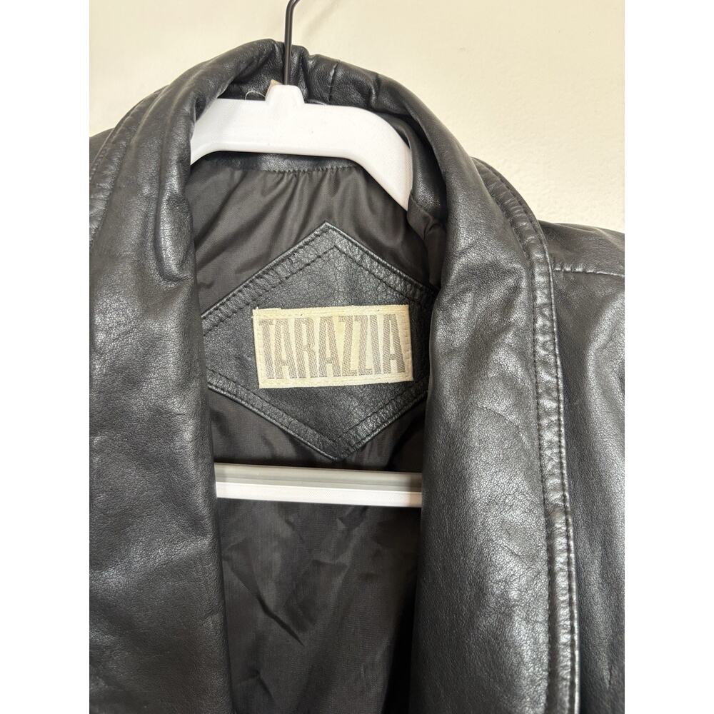Vintage Tarazzia Black Leather Jacket Women’s L 90s Oversized Open Front Coat - Picture 2 of 11